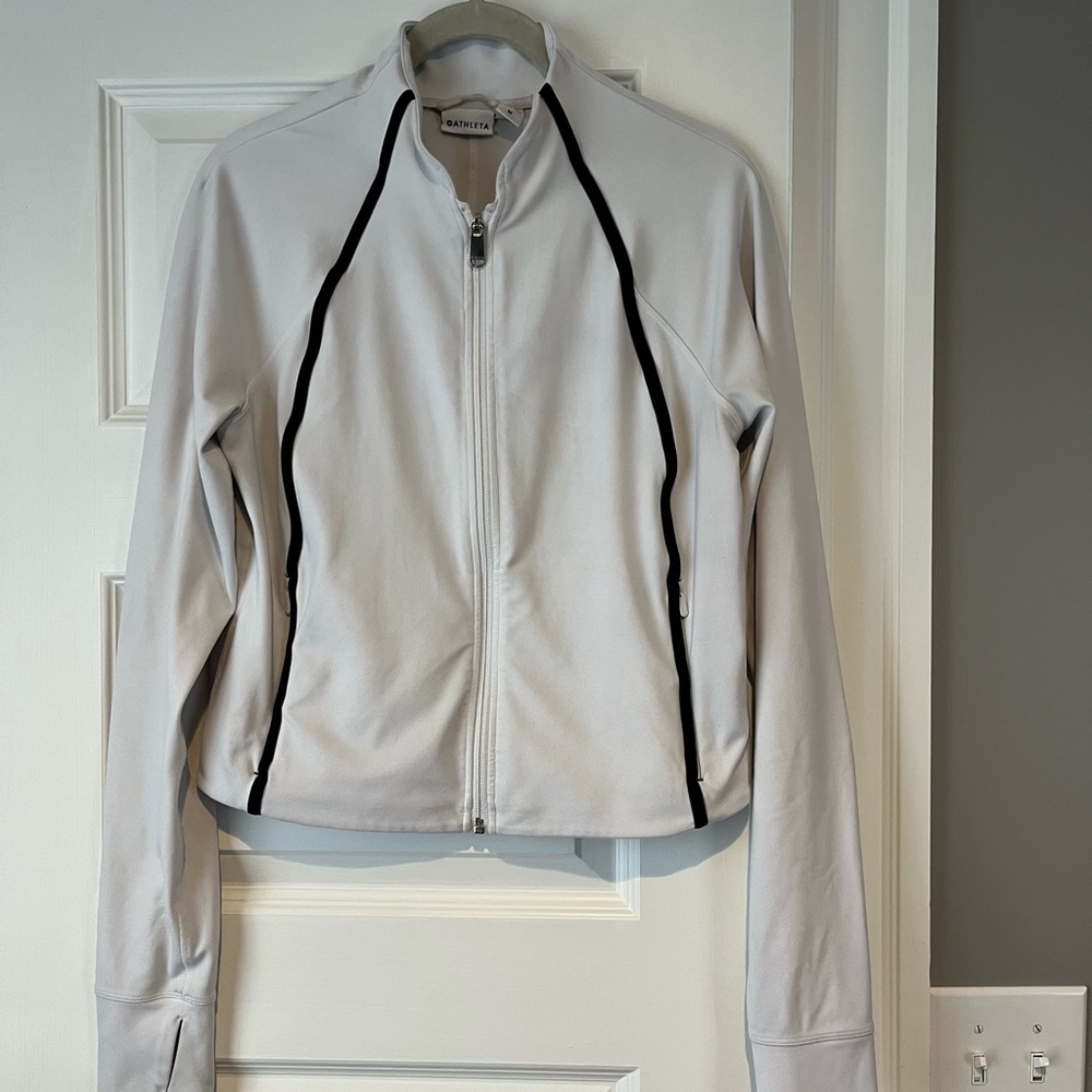 Athleta White Salutation Jacket with Black Trim